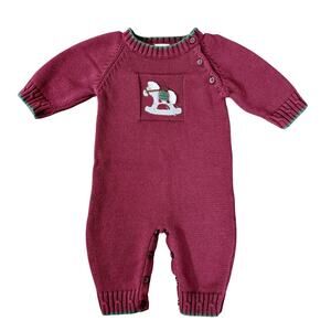 Gymboree Vintage Rocker Horse Sweater Romper One Piece Holiday Maroon Baby 3-6m